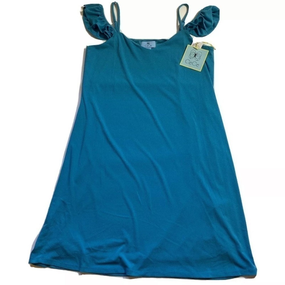 NWT $99 Nordstrom Rack CeCe Size S Teal‎ Lined Ruffle Strap Slip Dress